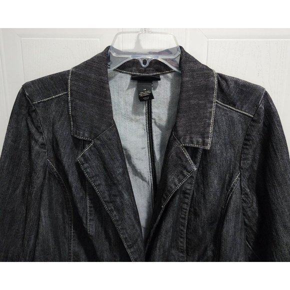 Lane Bryant Women's Long Sleeve One Button Blazer Jacket Stretch Black Denim 16 - Picture 2 of 9
